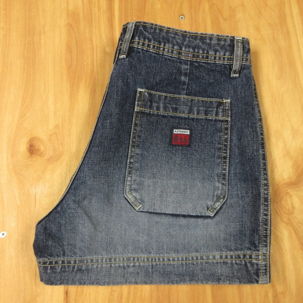 ROUTE 66 Utility Jean Shorts Drawstring VINTAGE Sz 9/10 Blue Denim Jorts Y2K 90s